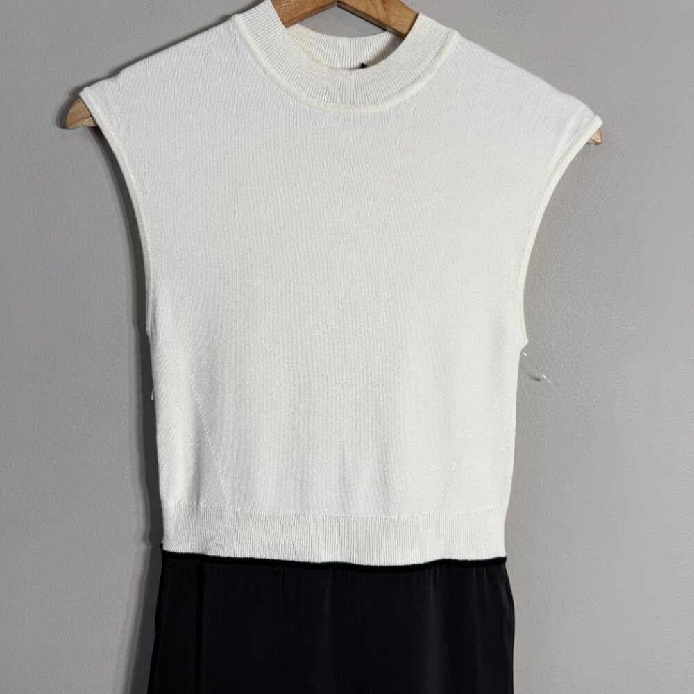 Hugo Boss Ferdola Mixed Media Midi Dress Women's XS Ivory Black Career Chic NWOT - Picture 8 of 16